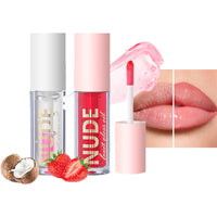 LYNTYAOU Lip Oil Care Moisturizing Gloss Oils Set, 2PCS Plumping Fruit Balm Lips Glow, Transparent Hydrating Lipstick Lip Masks (Coconut & Strawberry)
