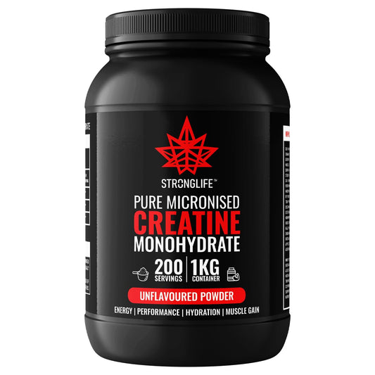 Creatine Monohydrate Powder by Stronglife - 1000 Grams (1KG), 200 Servings at 5 Grams, Micronised, Pure 200 Mesh, Unflavoured - Enhances Muscle Performance Power & Recovery