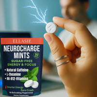 ELLASIE NeuroCharge Energy & Focus Gum (Peppermint, 90 Pieces) | 80mg Natural Caffeine + L-Theanine + Vitamin B12 & B6 | Sugar Free Nootropic Cognitive Brain Performance Supplement