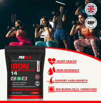 Iron Tablets High Strength 14mg - 365 Tablets - Vegan Iron Energy Tablets for Tiredness and Fatigue - High Absorption Iron Supplements for Women and Men - Made in The UK by PROELITE