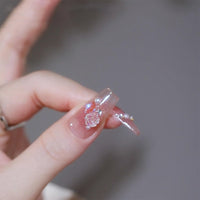 EONFAVE French Tip False Nails - 24pcs Press On Nails Long - Ice-Soaked Blush Camellia False Nails With Glue Long Coffin Shaped Elegant French Ballet Luxury Design Fake Nails