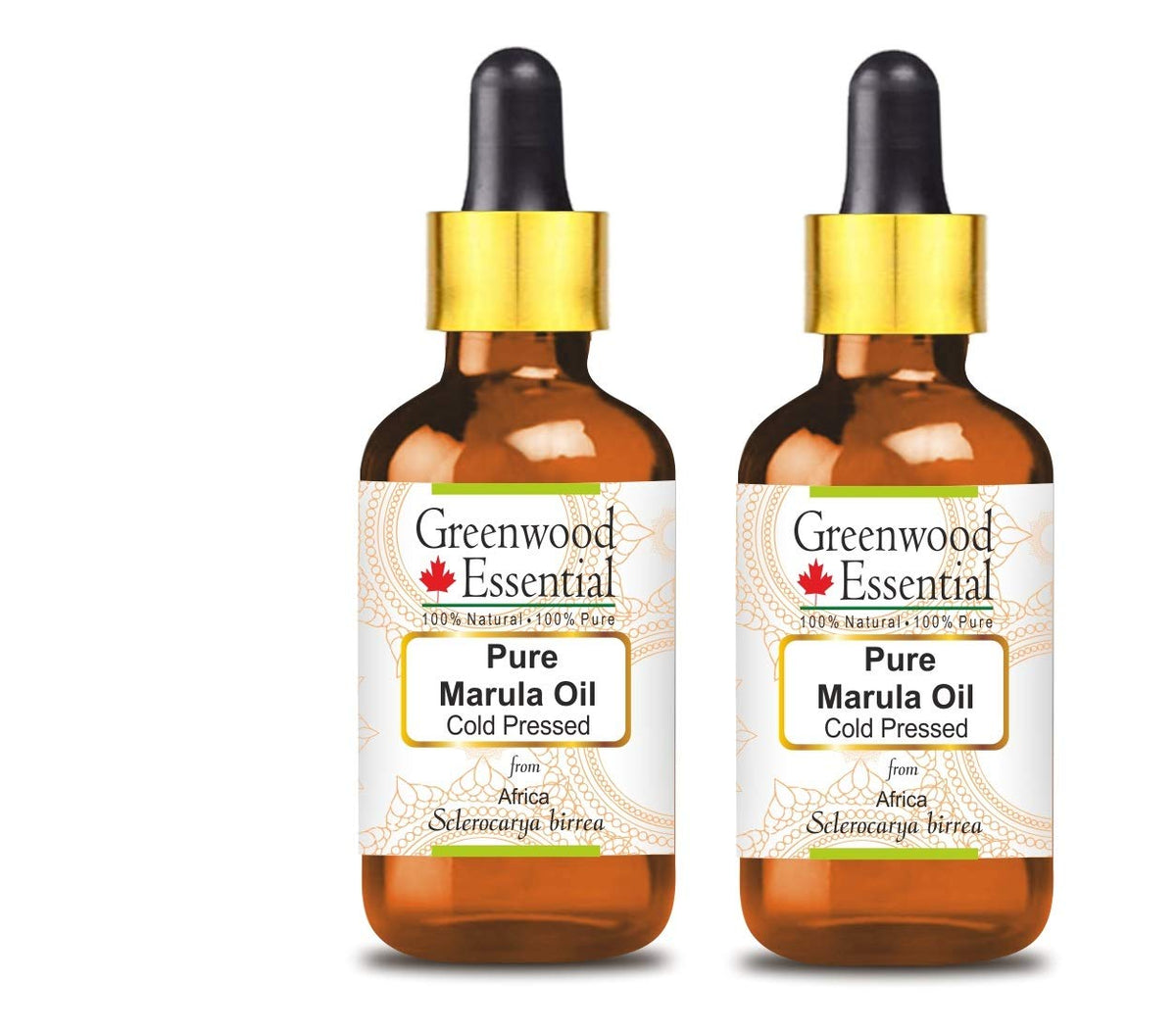 Greenwood Essential Pure Marula Oil (Sclerocarya birrea) with Glass Dropper Cold Pressed 100ml x 2 (6.76 oz)