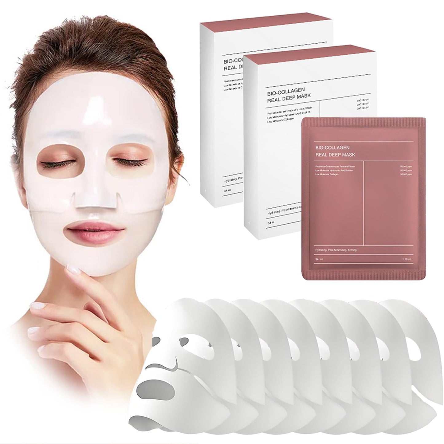 8 Pack Bio Collagen Face Mask, Overnight Collagen Face Masks for Skin Care, Elasticity Improvement, Pore Minimizing, Anti-Aging, Hydrating Sheet Hydrogel Masks