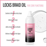 immetee Locks Braid Oil, Refreshes Dry & Itchy Scalp, Braid Oil for Braids, Locks, Twists, Cornrows, Promotes Stronger Edges & Adds Shine to Braids. 170ml/5.74fl oz