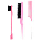 sularpek Sularpek 3 Pcs Slick Brush Set, Plastic Bristle Hair Brush Teasing Comb Edge Hair Brush Teasing Brush Set, Rat Tail Comb Double Sided Edge Brush, for Hairdresser Women Baby Children (Pink)