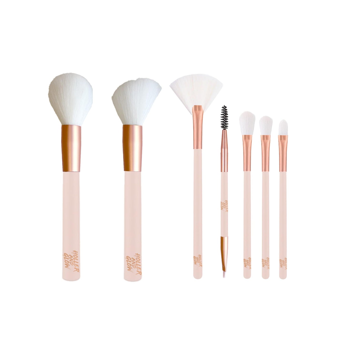 Holler & Glow Holler and Glow Blend It Out Makeup Brush 7-Piece Gift Set, Includes Face, Cheek, Fan, Angled Brow and Spoolie, Crease Blender Eyeshadow, Precision Eyeshadow and Crease Definer Eyeshadow Brush