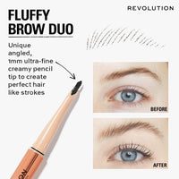 Revolution Beauty London Makeup Revolution, Fluffy Brow Filter Duo, Brow Pencil & Eyebrow Gel, Available in 5 Shades, Dark Brown, 1pc
