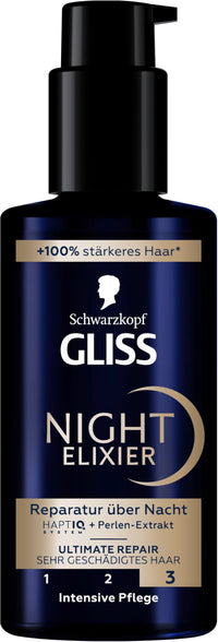 Gliss Kur Gliss Night Elixir Ultimate Repair (100 ml), Hair Serum Regenerates Damaged Hair During Sleep, Hair Care Leaves Soft & Regenerated Hair Overnight
