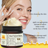 HOPHAT Beef Tallow Honey Balm - Beef Tallow for Skin, Deeply Nourishing Organic Grass Fed Tallow Balm, Beef Tallow Cream for Face & Body, Moisturizing Skin Care Cream for Dry Skin (Colour, A)