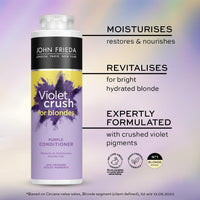 John Frieda Violet Crush for Blondes Toning Conditioner for Blonde Hair, Purple Conditioner for Blondes Value Pack 500 ml