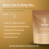 Ancient Extracts Lions Mane Mushroom Extract Powder - 2000mg Servings - GMO Free, Gluten Free, Vegan - Cognitive Function, Focus, Digestive Support - Superfood, Nootropic (60g)