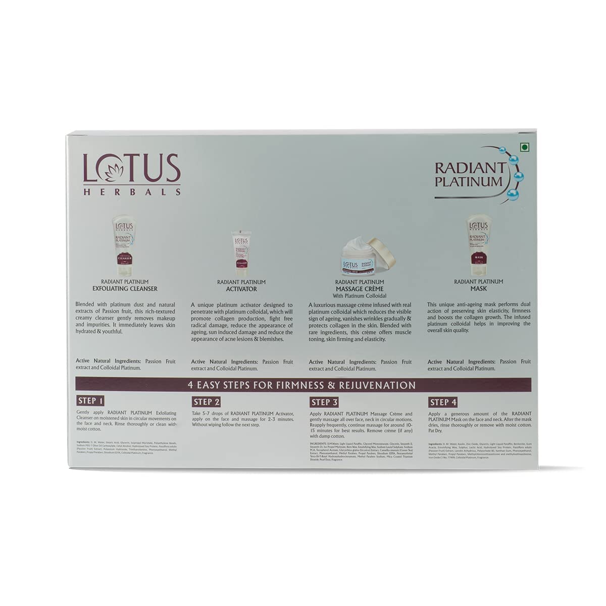 Lotus Herbals Radiant Platinum Facial Kit With Platinum Dust & Passion Fruit 170g (Multi Use)