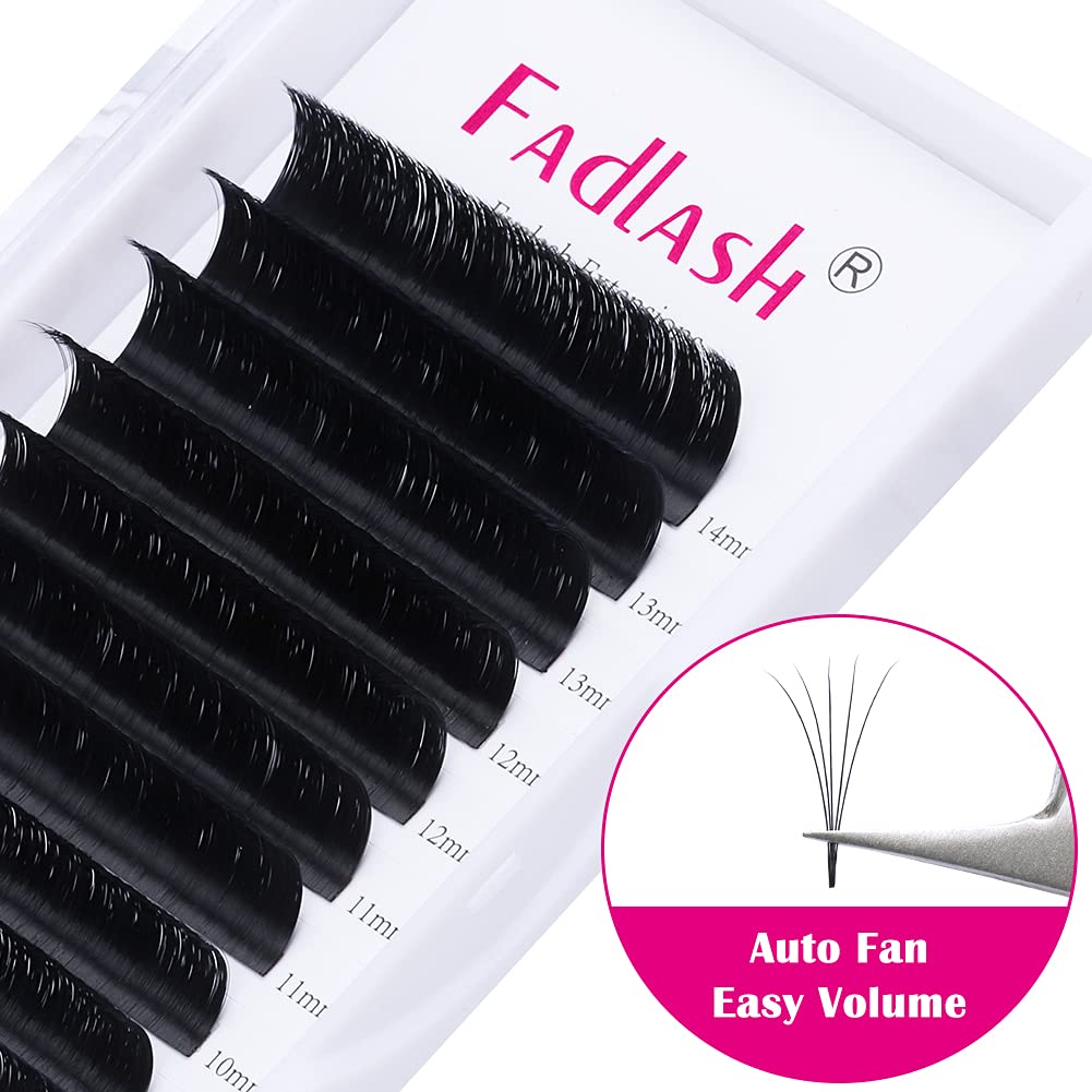 FADLASH Fadlash Easy Fan Lashes D Curl 0.07 8-14mm Mixed Length Russian Lashes Natural Look Self Fanning Eye Lashes Automatic Blooming Russian Eyelashes Extensions(0.07-D-814)