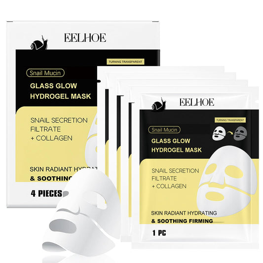4PCS Collagen Mask for Anti Aging - Snail Mucin Collagen Face Mask - Glass Glow Hydrogel Face Masks Skincare - Hydrating, Lifting and Firming Facial Mask - Anti Wrinkle Face Mask - Face Masks Beauty