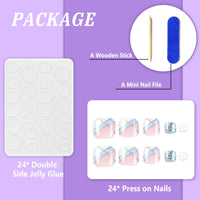 Ceboic 24Pcs Short False Toenails, Square French Fake Toe Nails, Acrylic Full Cover Stick on Toe Nails with Glitter Lines, Reusable Blue White Press on Toenails for Women and Girls Daily Decorations