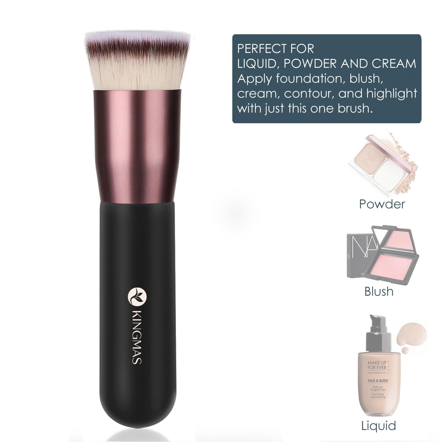 KINGMAS Flat Top Foundation Brush, Premium Kabuki Makeup Brush for Liquid, Blending, Cream, Powder,Blush Buffing Stippling Face Makeup Tools