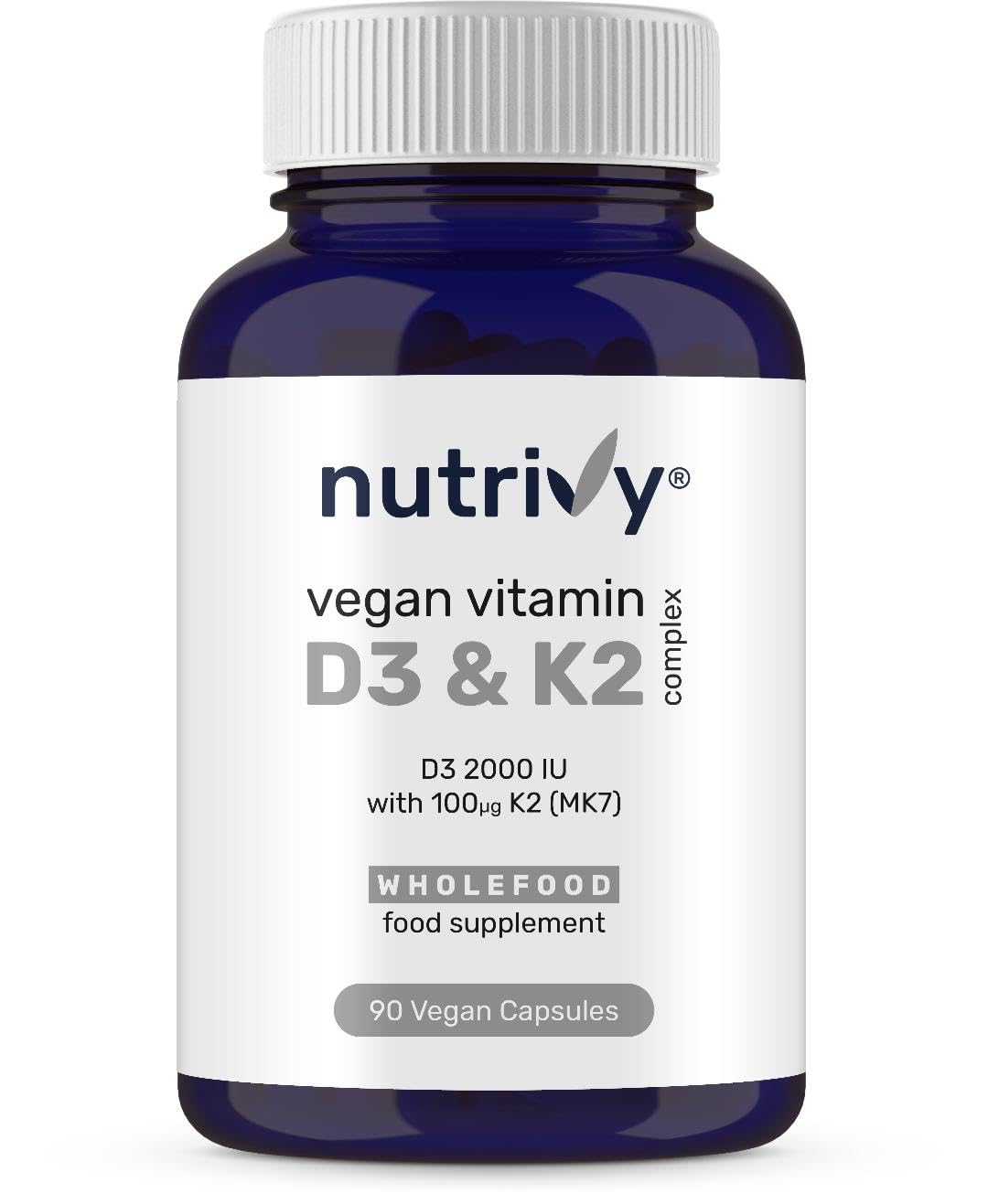 Vegan Vitamin D3 K2 Capsules, 2000 IU, High Strength Vitamin D with 100mcg Vitamin K2 MK7 & MCT Oil, Highly Absorbed, Easy to Swallow, One a Day, Cholecalciferol, 90 Vegan Capsule, Made in UK