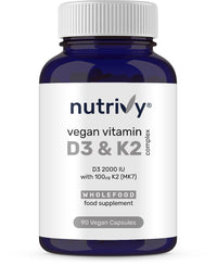 Vegan Vitamin D3 K2 Capsules, 2000 IU, High Strength Vitamin D with 100mcg Vitamin K2 MK7 & MCT Oil, Highly Absorbed, Easy to Swallow, One a Day, Cholecalciferol, 90 Vegan Capsule, Made in UK