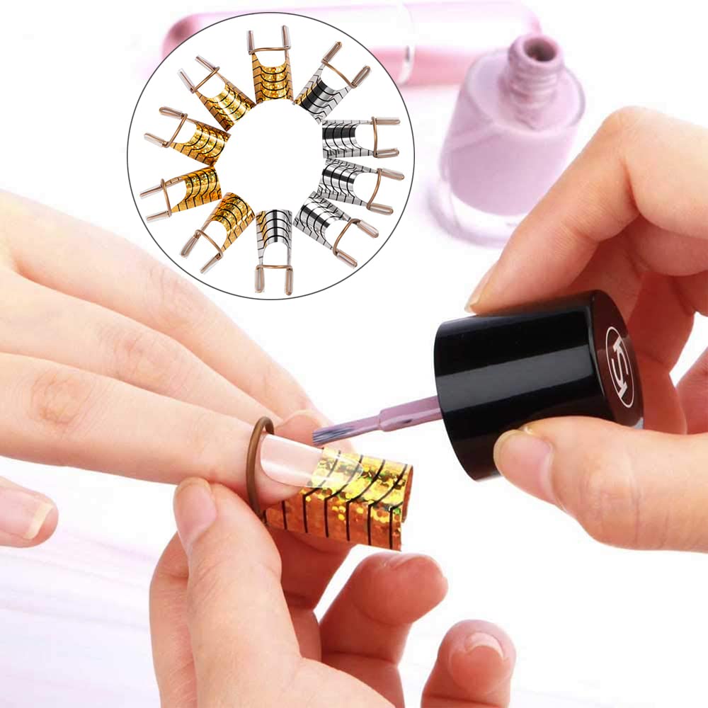 Roshevy 10 PCS Nail Forms Aluminum Nail Art Forms Tips Reusable Nail Extension Guide Protector Nail Accessories Manicure Tool for Acrylic UV Gel French Nail Art Salon Home Use