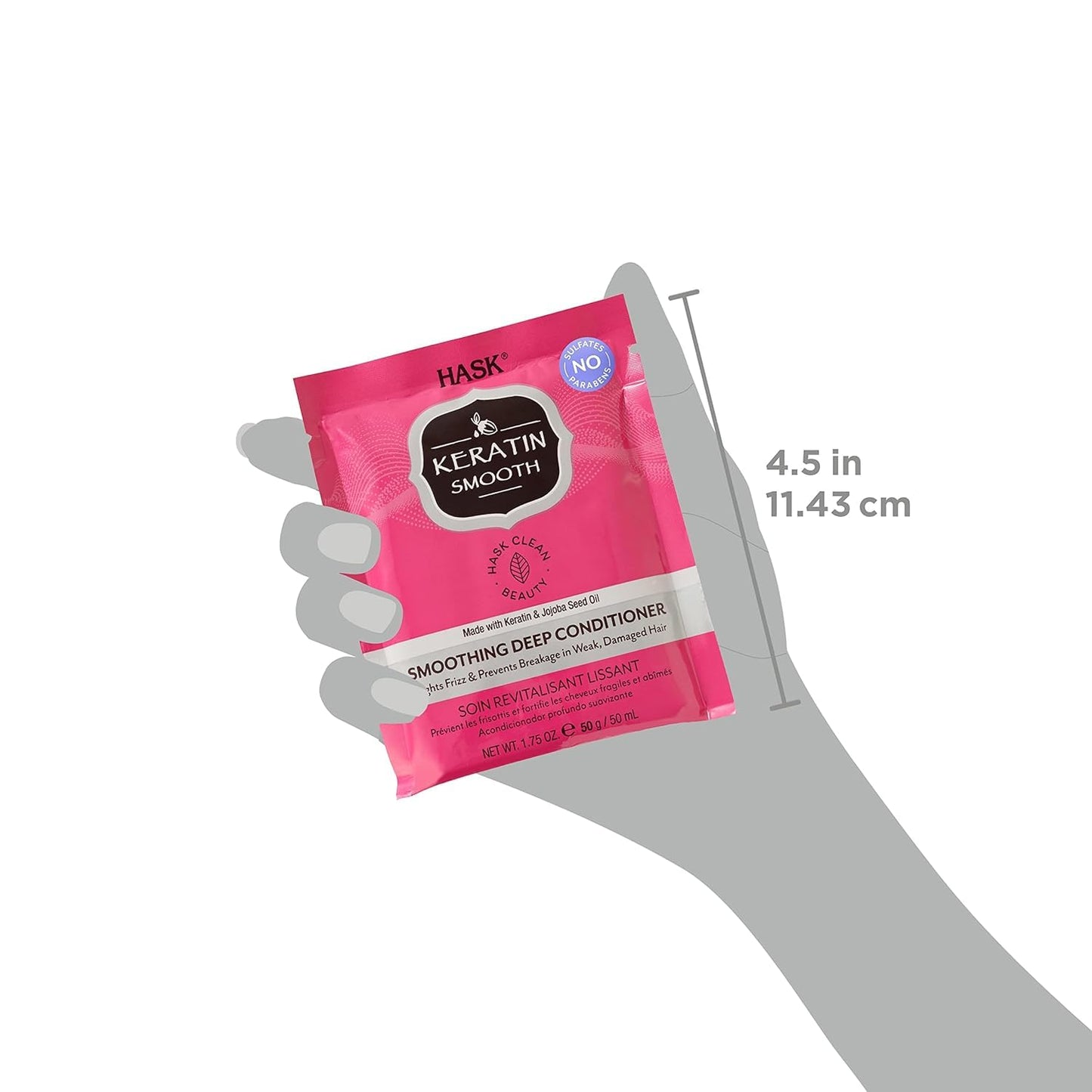 HASK Keratin Smoothing Deep Conditioner Treatment for all hair types, colour safe, gluten-free, sulfate-free, paraben-free - 1 50mL Packette