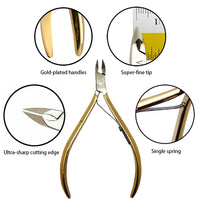 Rui Smiths Professional Cuticle Nippers, Gold-Plated Carbon Steel, French Handle, Single Spring, 6mm Jaw (Full Jaw)