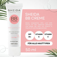 SHEIDA BB Creme, Tinted Day Cream with SPF 30+, 24h Moisture and Skin Optimiser for an Even Complexion, Enriched with Vitamin E & C. Multifunctional Care with Sun Protection (Medium, One Size)