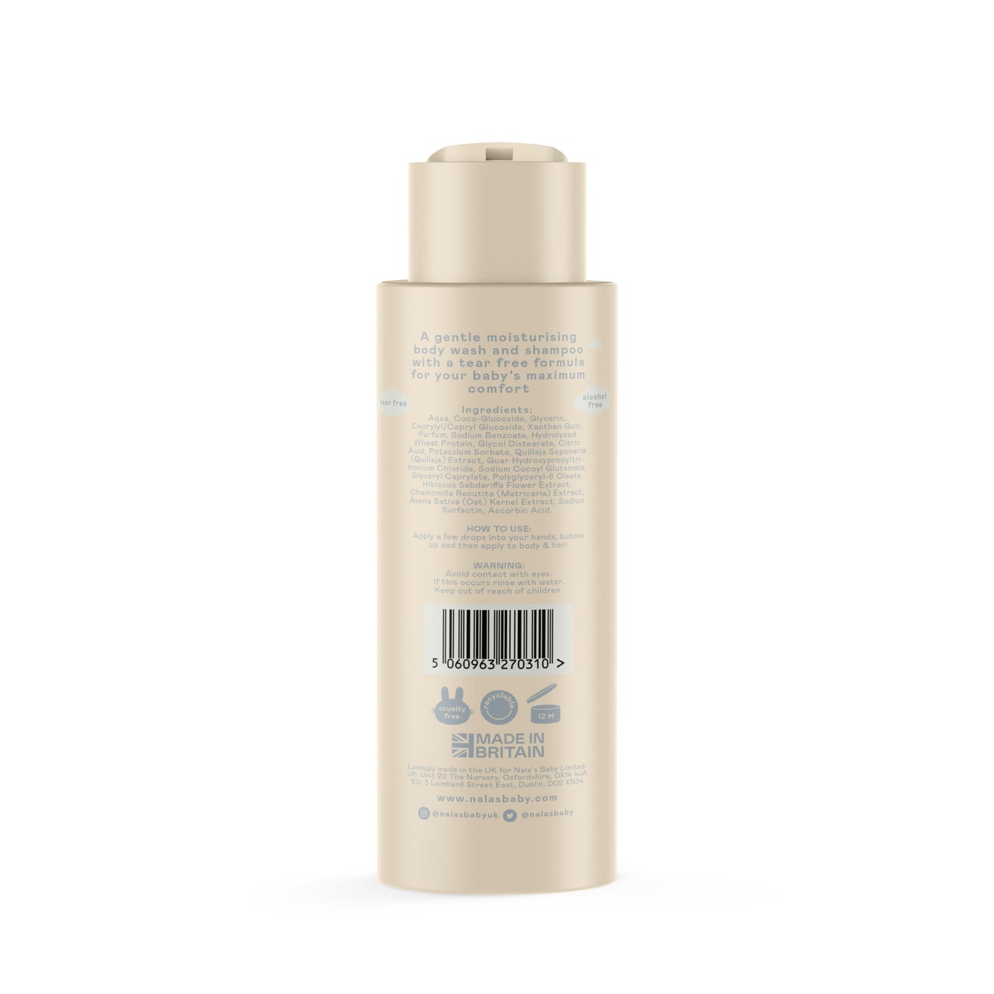 Nala's Baby Body Wash & Shampoo | Award-winning | 99% Natural | Dermatologically-tested and Paediatrician-approved | Tear-Free | Nourishing Oat and Shea Butter | Vegan | 400ml | Nalas Baby