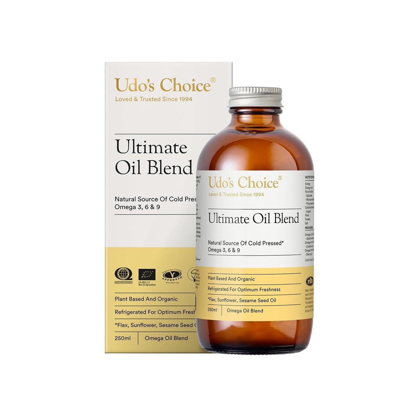 Premium Natural Source of Vegan Omega 3, 6 & 9 – Udo's Choice Ultimate Oil Blend - Cold Pressed – Plant-Based – Unprocessed – Supports Optimum Health – 250ml