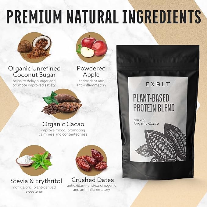 EXALT | Premium Vegan Protein Powder - 100% Plant-Based – Gluten Free - No Artificial Flavours or Additives | Madagascan Vanilla | 500G