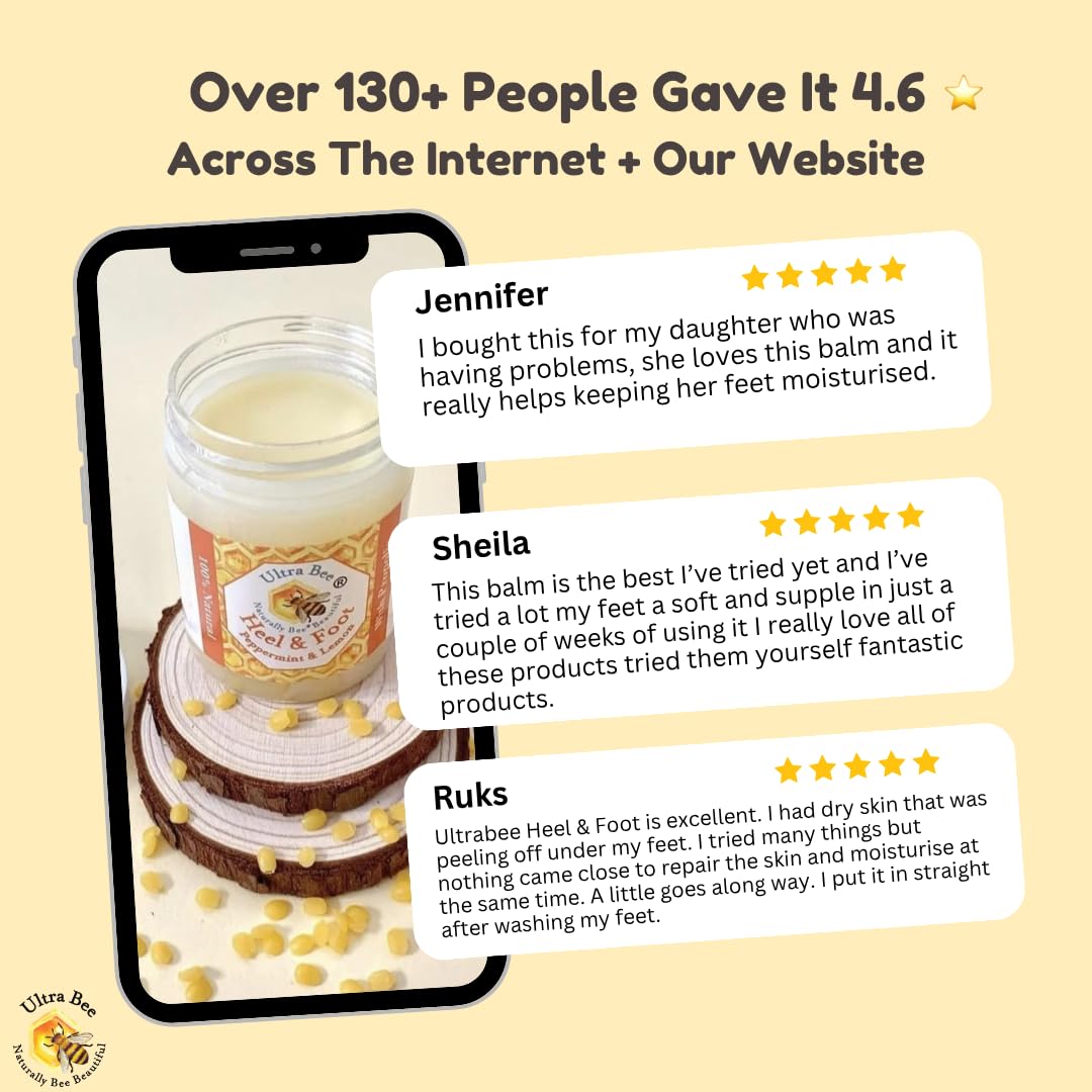 Ultra Bee 100% Natural Dry Heel & Foot Balm Honey, Propolis & Peppermint 100ml - Handmade