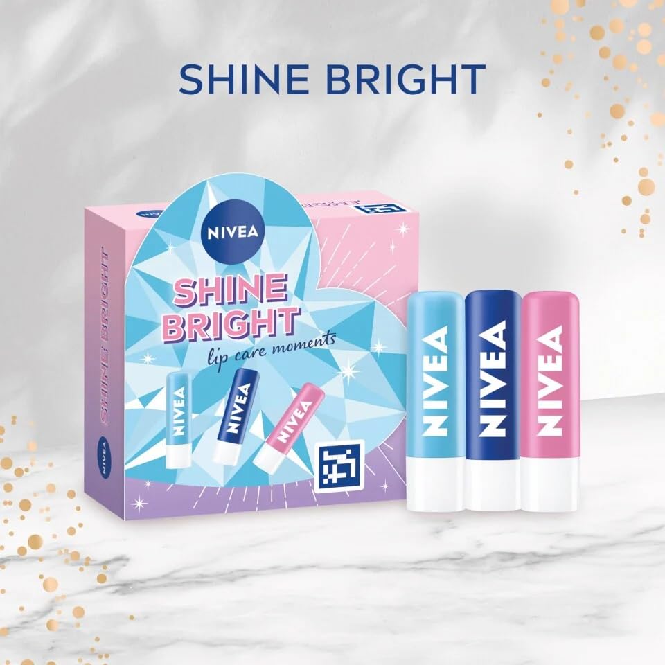 NIVEA Nivea Shine Bright Lip Care Gift Set - Rose, Hydro and Original Lip Balms