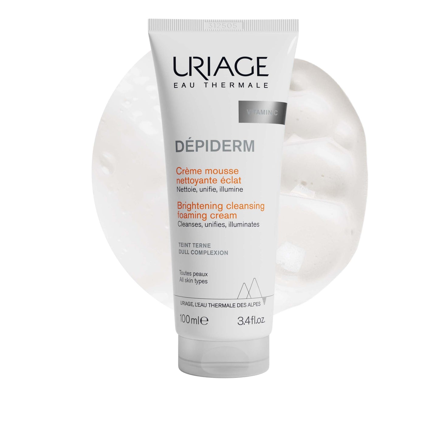 Uriage Dépiderm Brightening Cleansing Foaming Cream 100ml - Cleanses, Unifies, Illuminates Matte Complexion - Corrects and Prevents Dark Spots - Power of Mela-Technology & Vitamin C