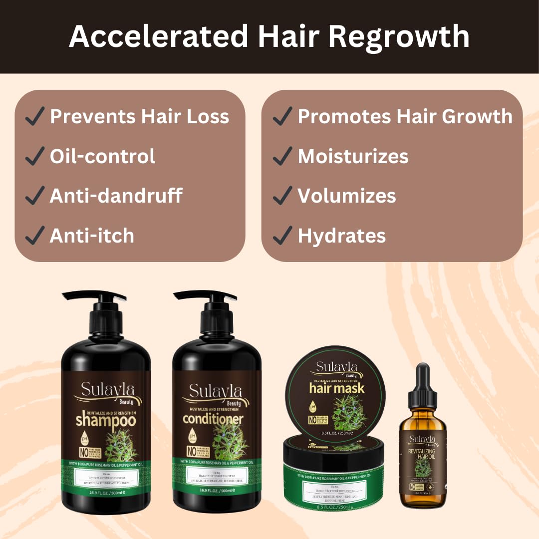 Sulayla Beauty Revitalize and Strengthen Hair Mask - Contains 100% Pure Rosemary and Peppermint Oil - with Biotin - Promotes hair growth - 250ml.