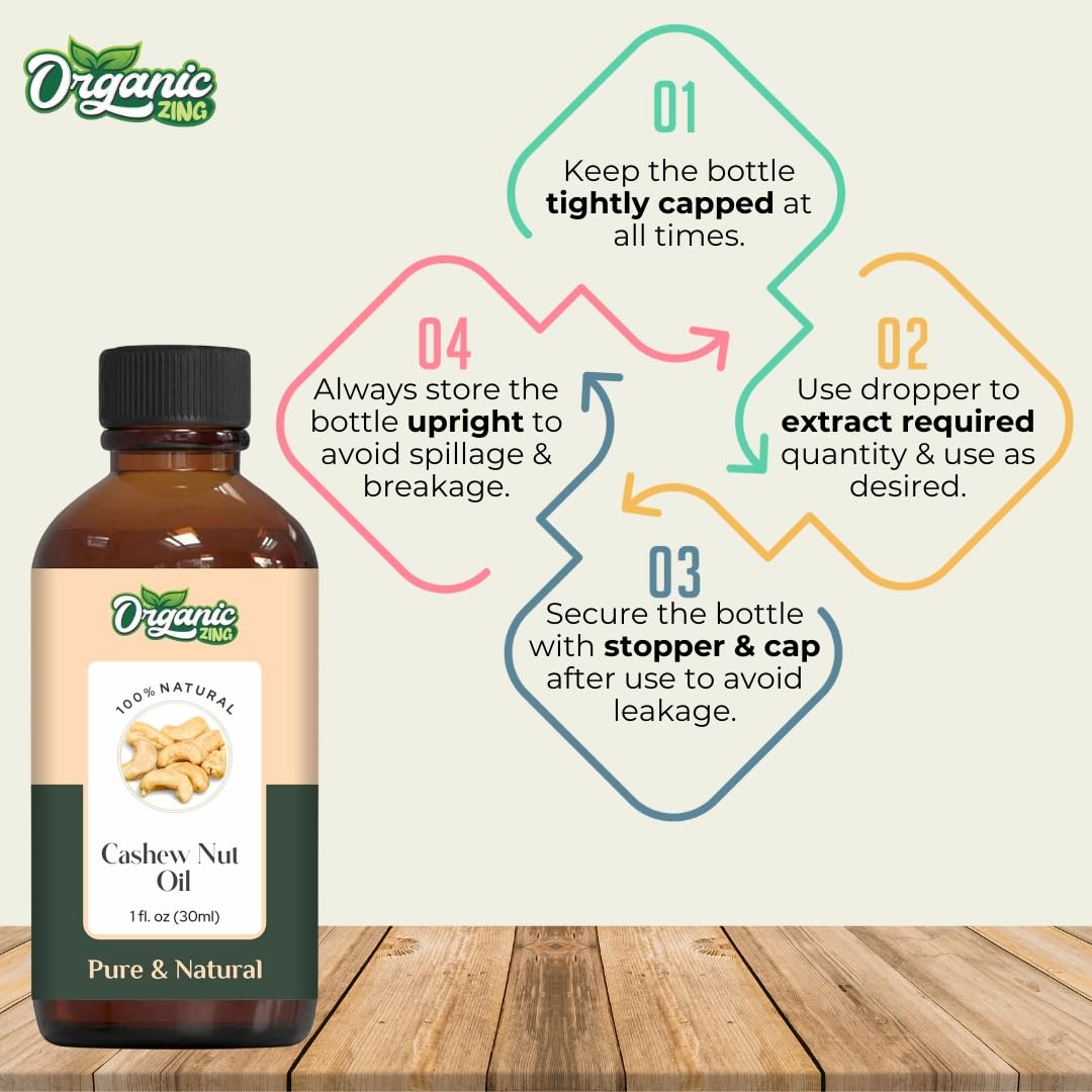 ORGANIC ZING Organic Zing Cashew Nut (Anacardium Occidentale) Oil | Pure & Natural Carrier Oil for Skincare, Hair Care and Massage - 30ml/1.01fl oz