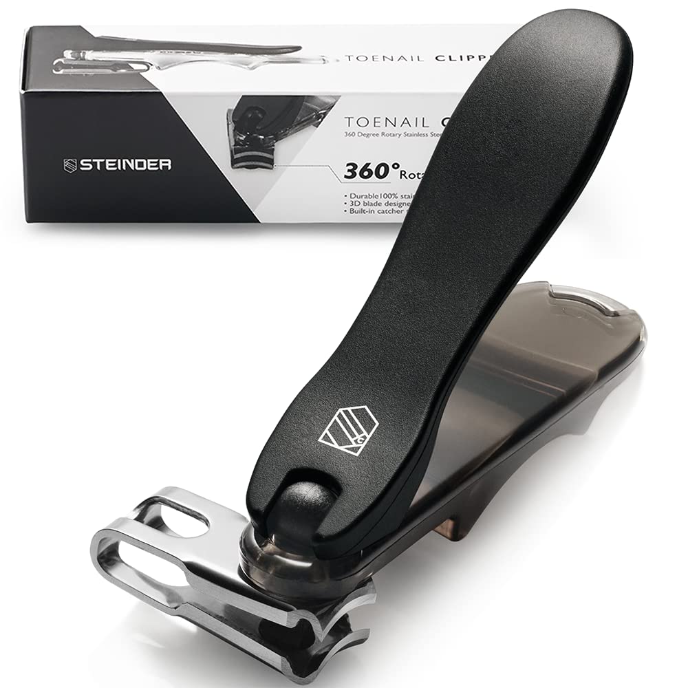 STEINDER Toenail Nail Clippers for Thick Nails, Toe Nail Clipper Scissors Set for Men Women, Large Toe Nail Files Clips - Black