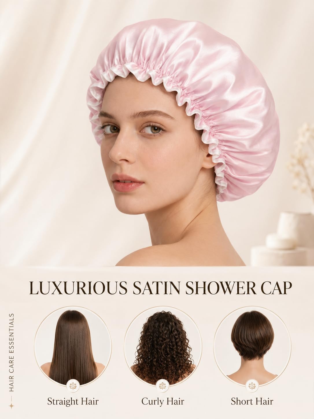 Aquior Shower Cap Reusable Shower Cap for Women Double Layer Waterproof Large Size for All Hair Lengths for Girls Spa Home Salon (Pink Cloud)