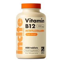 Incite Nutrition Vitamin B12 Tablets 1000 mcg. +1 Year Supply of High Strength Methylcobalamin. Boost Energy and Support Nervous System. Easy to Swallow, Non-GMO, and Suitable for Vegetarians & Vegans