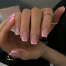 Ironbloomy 24Pcs Square False Nails Short - Pink Edge French Press on Nails - Fake nails with Glue - Stick on Nails French Tip - Full Cover Acrylic False Nails & Accessories Nails Art for Women