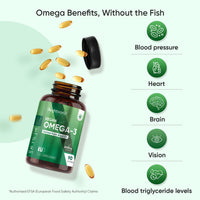 Vegan Omega 3 Capsules (Softgels) - 2000mg per Serving - 90 Softgels (45 Days Supply) - Algae Oil Omega 3 - Derived from Microalgae Schizochytrium - High Strength Omega-3 Nutritional Supplements
