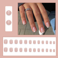 DMQ French False Nails Short, 24Pcs White French Fake Nails, Square Press on Nails Pattern, Glitter French Nail Tips with Nail Glue, Squoval Stick on Nails for Women Girls Nails Art (Glitter)