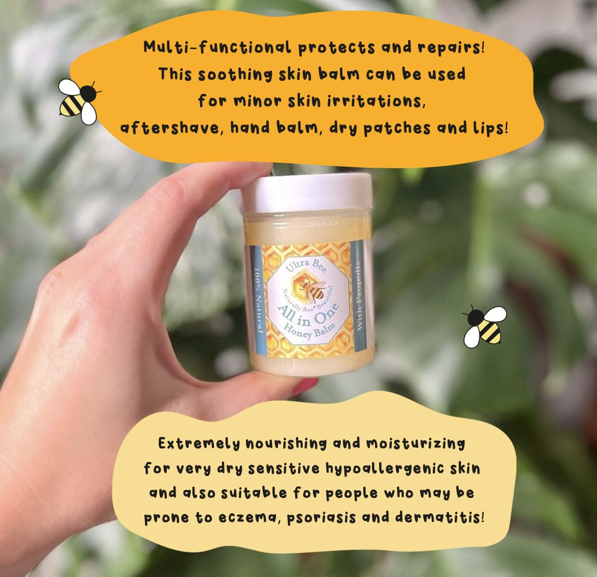 Ultra Bee 100% Natural All in One Honey Balm, Natural Moisturiser for Sensitive Face, Body, Lips,Tattoo's 200ml