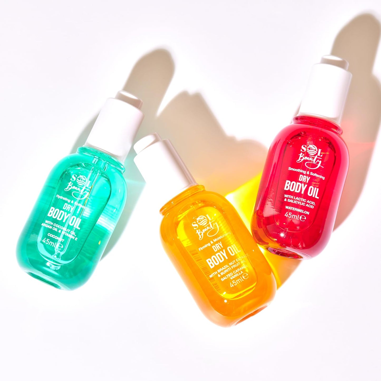 Sol Beauty Dry Body Oil Coconut Scent with Coconut Oil, Argan Oil & Vitamin E, Helps Smooth and Soften Skin, Vegan Friendly Light Moisturiser 2 x 45ml