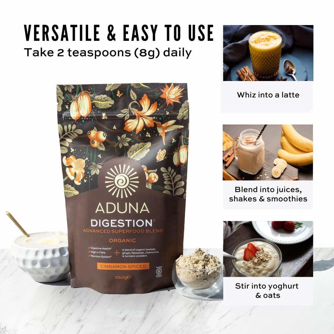 Aduna Advanced Superfood Digestion Blend | 100% Organic Powder for Smoothies/Juices & Yoghurt | 250g Resealable and Recyclable Pack