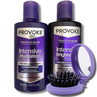 BVO Luxe Provoke Touch Of Silver Purple Shampoo & Conditioner Set (150ml x2) with Travel Brush – Brightens Blonde, Silver & Grey Hair Shampoo & Keratin Repair Conditioner for Brassiness