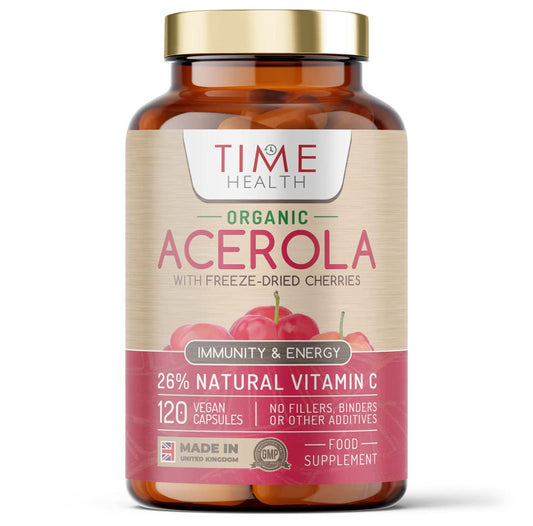 Organic Acerola Cherry - Freeze-Dried - 26% Vitamin C - 44:1 Extract Ratio - Natural & Wholefood - UK Made - Zero Additives (120 Capsules)