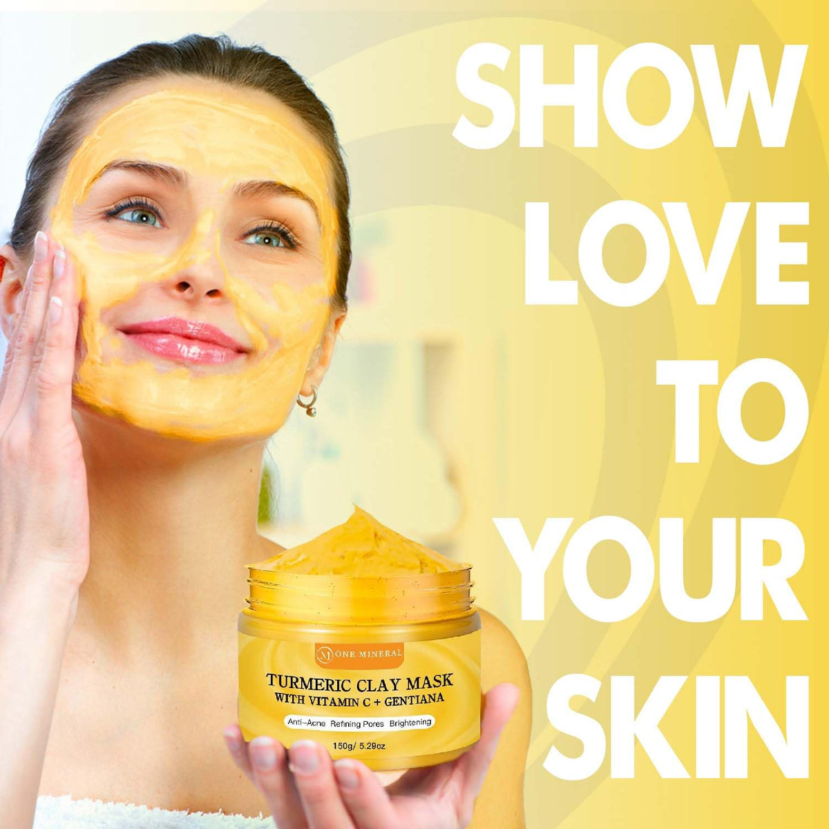One Mineral Turmeric Clay Mask with Vitamin C & Gentiana | 150g | Deep-Cleansing Kaolin Clay Mask | Brightening Face Mask for Smooth, Balanced Skin | Oil Control, Dark Spots & Radiant Glow