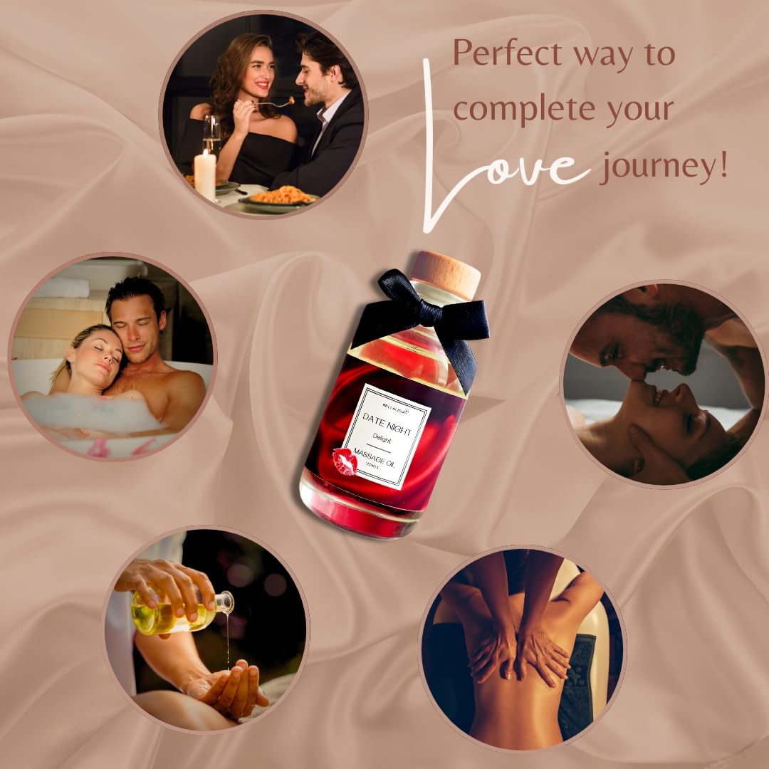 BELLALISIA Luxurious Massage Oils for Date Night, Premium Vanilla Body Oil Perfect Presents for Men & Women as Valentines Day Gifts. Natural Sensual 120ml Massage Oils for Relaxing Fun Date Night Ideas.