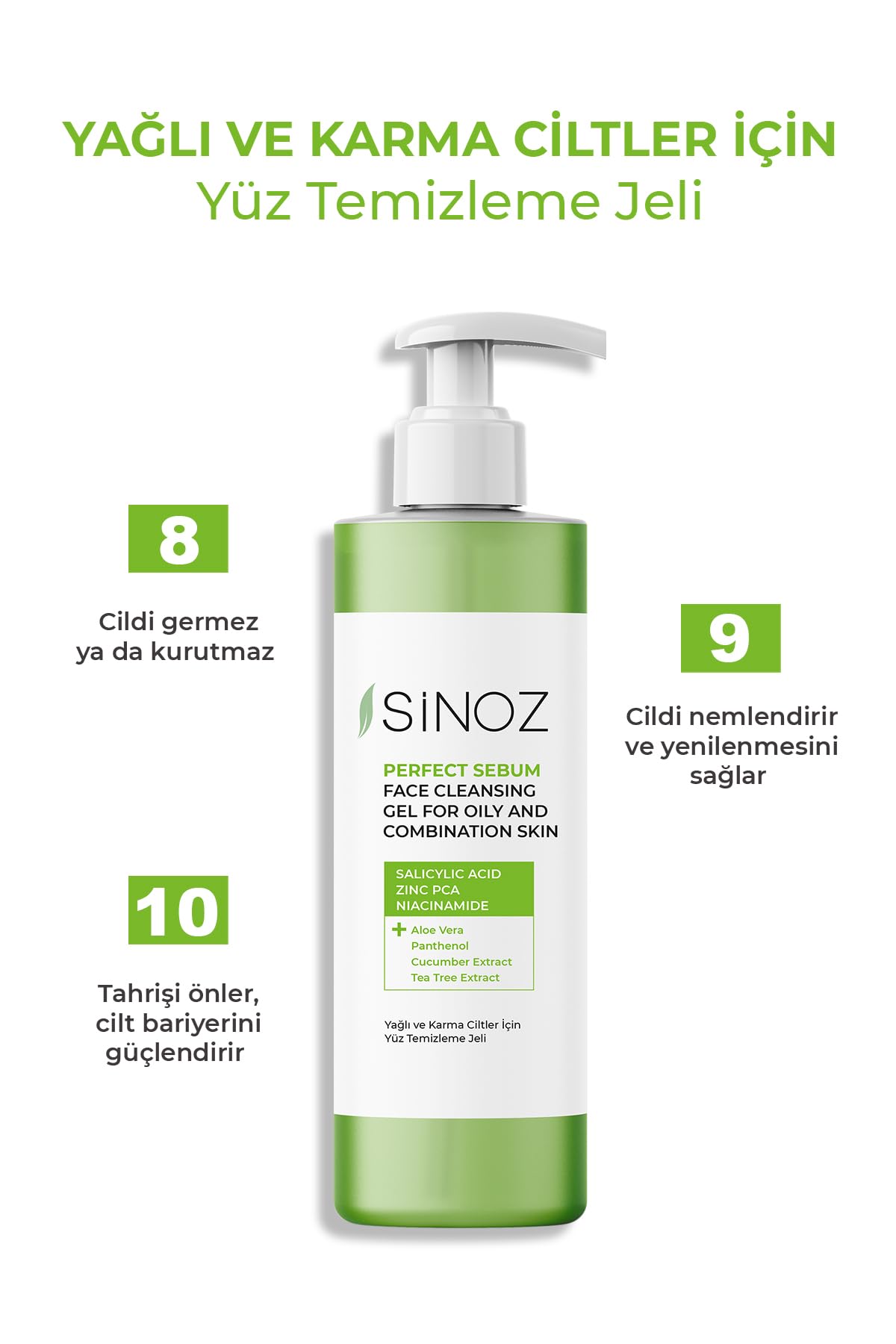 Sinoz,Perfect Sebum Balancing Facial Cleansing Gel,400 ml,For Oily Combination Skin