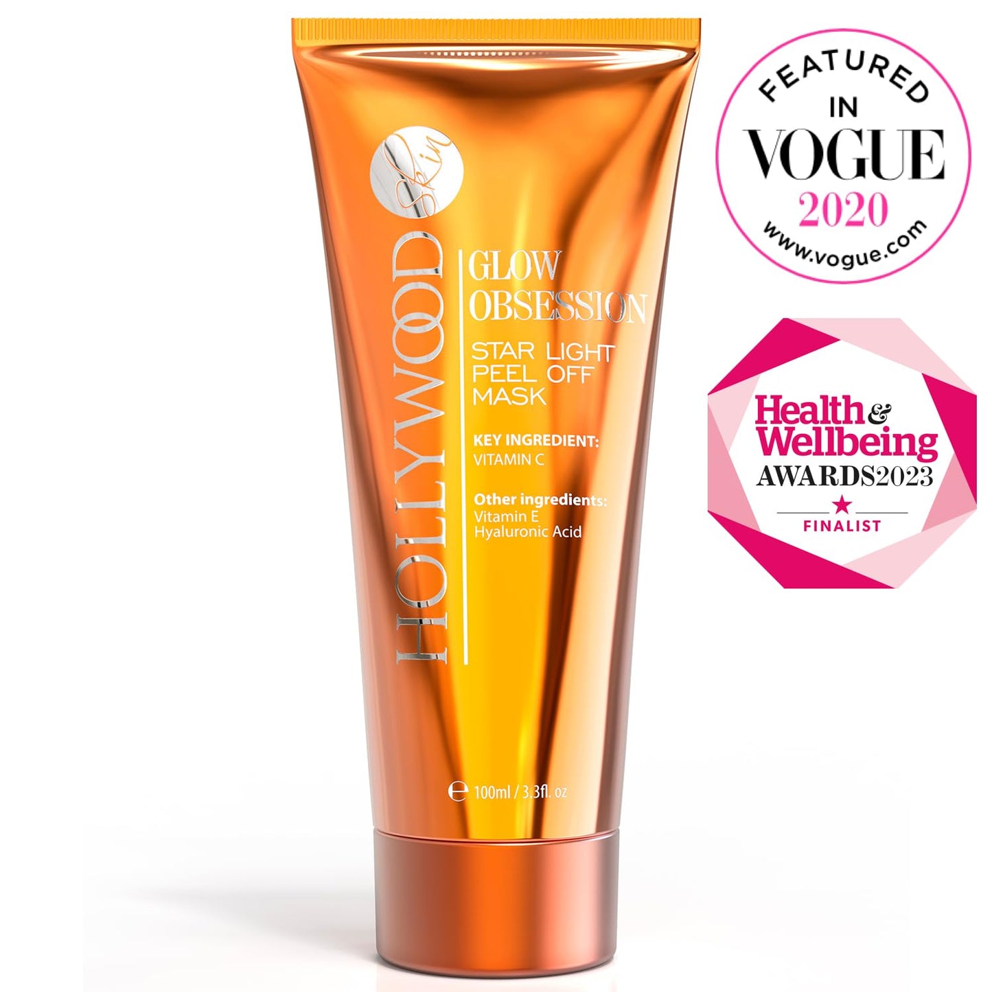 hollywoodskin 20% Vitamin C peel off mask. For instantly more radiant & glowing skin, with 10% Hyaluronic acid, 1% Vitamin E, Aloe vera, Collagen and Jojoba oil. 100ml