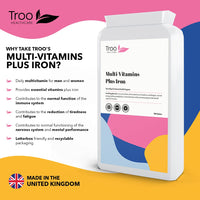 Multi Vitamins with Iron Supplement - 180 Tablets - Daily One A Day Multivitamin with Vitamin C, B, A and D – Immune Support Suitable for Men and Women - UK Manufactured to GMP Standards